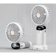 Mr Shopping 5 Kademeli Şarjlı Mini El Vantilatörü – Dijital Göstergeli, Telefon Tutuculu, Boyun Askılı Taşınabilir Fan