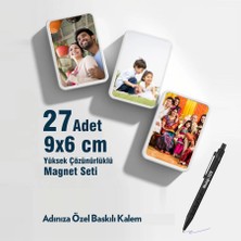 E-TrendPro Yüksek Çözünürlüklü 27 Adet 8.5x5.5 cm Kişisel Fotoğraflarla Buzdolabı Magneti, Adınıza Özel Lazer Baskı Kalem | Suya Dayanıklı 27'li Kişiselleştirilmiş Fotoğraflı Magnet Seti