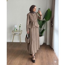 RFK Butik Kadın Zara Kupra Seyyar Kemerli Çımalı Etekli Takım - Vizon