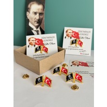Caca Tasarım Öğretmenler Günü Özel 2 Adet Türk Bayrağı ve Atatürk Rozet Hediyelik Broş Okul Kurumsal
