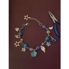 Rüya Kıyısı Pinterest Tarzı Mavi Deniz Temalı El Yapımı Ayarlanabilir Vintage Charm Bileklik