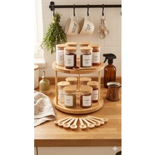 Durina Living Bambu Döner Standlı 2  Katlı 12  Li Baharatlık Takımı-Cam Baharat Takımı Seti Etiket ve Baharat Kaşıgı Dahil-Düzenleyici Saklama Kabı