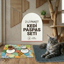 Uygur Home İkili Set Kedi Tuvalet Önü ve Kedi Köpek Mama Paspası (Renkli)  (Ikili Olarak Satılmaktadır.)