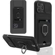 SiHako Iphone 12 Kılıf Zuma Kartvizitli Yüzüklü Silikon - Siyah