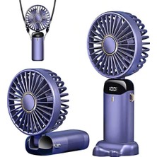 Mr Shopping 5 Kademeli Şarjlı Mini El Vantilatörü – Dijital Göstergeli, Telefon Tutuculu, Boyun Askılı Taşınabilir Fan