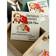 Caca Tasarım Türk Bayrağı ve Atatürk Imzası Rozeti 24 Kasım Öğretmenler Günü Okul, Kurumsal Hediyelik