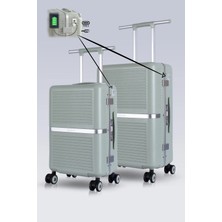 Zeplin Nora PC Policarbon USB & Type-C Şarj Girişli 2'li Valiz Seti (Kabin ve Orta) Yeşil