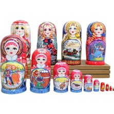Dünyadan Hediyeler Onlu Ahşap Matruşka Bebek Seti 20CM Lüks Renkli 10 Parça M20