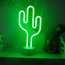 Hobilinka Neon Işıklı Kaktüs Masa Gece Lambası Pil ve USB