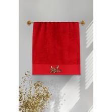Ellia Soft Pamuk Sarmaşığı %100 Saf Pamuk Serisi, Günlük Kullanım, Çeyizlik Yüz Havlusu 50X100 cm Kırmızı