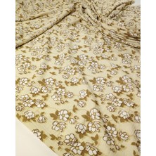 Kumaş Parça Krem Üzeri Kahve Ekru Çiçekli Bürümcüklü Jarse Kumaş 140X200CM