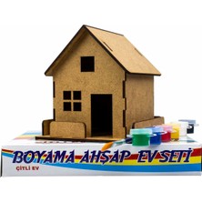 Emin EMİN Ahşap Boyama Ev Seti MDF Malzeme ile Çitli Model Boya Fırça ve Maket