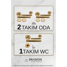 Brawon Vega Gold Titanyum Kaplama Paslanmaz Kapı Kolu Seti - 2 Takım Oda + 1 Takım Wc