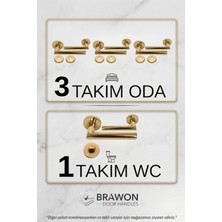 Brawon Vega Gold Titanyum Kaplama Paslanmaz Kapı Kolu Seti - 3 Takım Oda + 1 Takım Wc