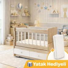 Banana Baby Hoop Yatak Hediyeli Anneyanı Sallanır Sabitlenir Çift Çekmeceli Mdf Çıtalı U Profilli 60*120 Beşik