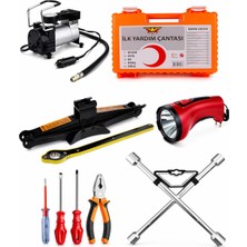 Toptancı Amca 68 Parça Araç Acil Durum Seti 150 Psı Kompresör Kriko Bijon Anahtarı Ilk Yardım Çantası El Feneri Tam Donanımlı Oto Yol Yardım Seti