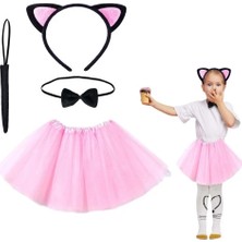 İlkyaz Fashion Pembe Renk Kedi Kostüm Seti - Tütü, Taç, Papyon, Kuyruk