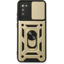 SiHako Galaxy A03S Kılıf Pars Lens Yüzüklü Silikon - Gold