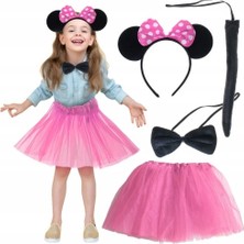 İlkyaz Fashion Minnie Kostüm Seti (Pembe Tütü Etek + Pembe Taç + Papyon + Kuyruk)