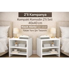 Moemi Yatak Odası Komodini Beyaz  40X40 cm – Minimal Yan Sehpa | Yatak Yanı Çok Amaçlı Raf Beyaz (2 Adet)