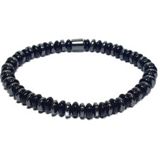 JTSS26BLK1801 Onyx ve Hematit Doğaltaş Esnek Siyah Gri 6 mm Garantili Janti Bileklik