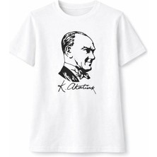 Hsc Bilişim Erkek Çocuk Atatürk Baskılı Tişört Kısa Kollu Bisiklet Yaka T-Shirt - Beyaz