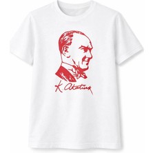 Hsc Bilişim Erkek Çocuk Atatürk Baskılı Tişört Kısa Kollu Bisiklet Yaka T-Shirt - Beyaz