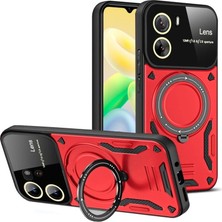 DS LLC Vivo Y16 Kılıf Joy Lens Standlı Kapak - Kırmızı