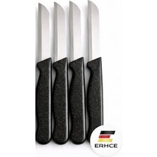 ERHCE Tırtıklı Keskin 4 Adet Meyve Sebze Bıçağı Simli Siyah Alman Paslanmaz Çelik