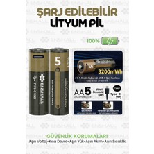 Enshall AA Type-C Şarj Edilebilir Kalın Pil 1.5V  Kapasiteli Lityum-Ion Saat Pili