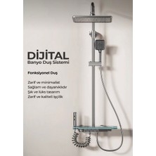 Dijital LED Göstergeli Duş Seti Termostatlı 4 Fonksiyonlu Raflı Banyo Duş Sistemi
