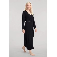 Modaserdem Yumuşak Dokulu Dökümlü Uzun Kimono Siyah