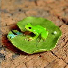 Esranın Dünyası Lotus Yaprağı Figürü Üzerinde Kurbağa ve Yusufçuk, Yeşil
