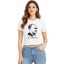 Balmior Atatürk Baskılı Tişört Kısa Kollu Bisiklet Yaka T-Shirt - Beyaz