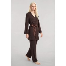 Modaserdem Yumuşak Dokulu Dökümlü Kısa Kimono Kahve