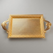 Gold Renk Ayaklı Tepsi Orta Boy LKM-107 Gold - Lüks Sunum Tepsisi