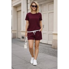 Livizmir Moda Kadın Kısa Kollu Bisiklet Yaka Viskon Iki Iplik Kumaş Bluz ve Şort Ikili Takım