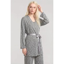 Modaserdem Yumuşak Dokulu Dökümlü Kısa Kimono Gri Melanj