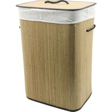 Vice Avm Dikdörtgen Hasır - Ahşap Kirli Çamaşır Sepeti 42X32X60CM Seyyar Kapaklı Içi Bezli Ip Kulplu GO53/00927