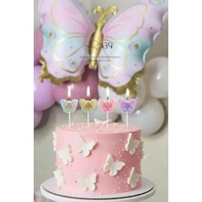 Esranın Dünyası Renkli Kelebek Temalı Doğum Günü Pasta Mumları Seti