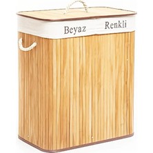 Vice Avm Dikdörtgen Iki Bölmeli Iç Bez Bambu Ahşap Kirli Çamaşır Sepeti Ip Kulp 52X32X62CM GO53/00925