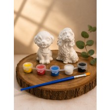 En Art Sevimli Köpekler Biblo Boyama Seti – 2’li Taş Tozu Figür, 5 Renk Akrilik Boya & Fırça Dahil | Dıy Hobi ve Hediye Seti