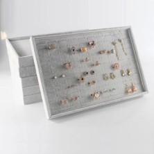 PremiumPort Yerli Üretim Süet Kumaş Gri Renk Çekmece Içi Yüzük Standı (34/24 Cm)