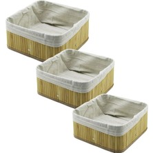 Vice Avm 3 Boy Kare Bambu Kenar Organizer Sepet Ahşap Altlık - Bezli 17X17-21X21-26X26CM GO53/01176
