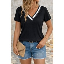 Deridün Yıldız Shoes Kadın Kısa Kollu V Yakalı Bürümcük Bluz