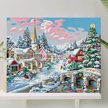 Esranın Dünyası Sayılarla Boyama Tuval Seti - Fırça ve Boya Dahil 40X50 cm - Kar Manzarası