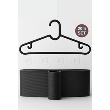 PremiumPort 20’li Siyah Çok Amaçlı Elastik Elbise Askısı Seti