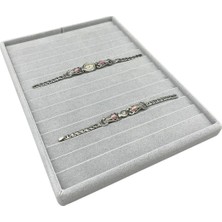 PremiumPort Yerli Süet Kumaş Bileklik Çekmecesi, 14 Parça, 34/24CM, Gri Renk