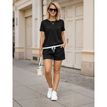 Sidelya Concept Kadın Kısa Kollu Bisiklet Yaka Viskon Iki Iplik Kumaş Bluz ve Şort Ikili Takım