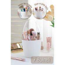 PremiumPort 7 Bölmeli Beyaz Makyaj Organizeri, Fanus Kapaklı, Şık ve Fonksiyonel